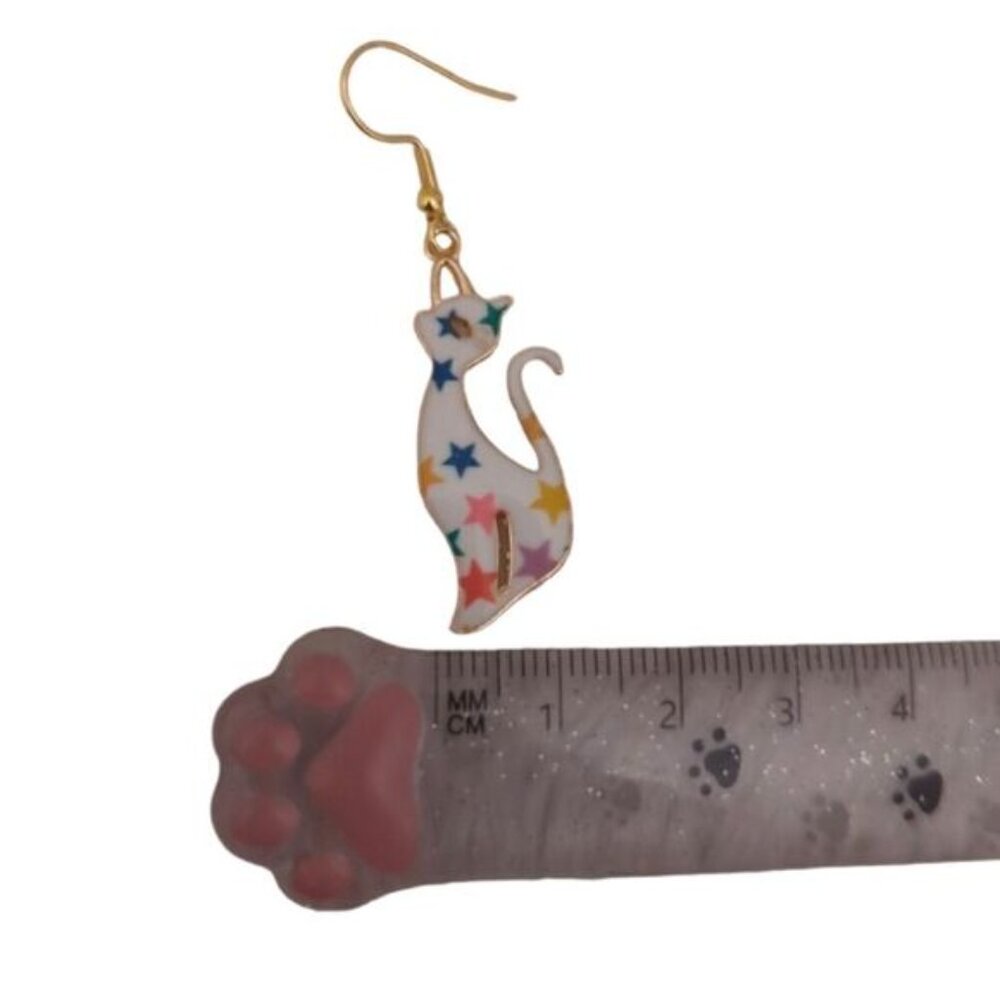 Cat Design Colorful Stars Pattern Kitty Earrings - Picture 5 of 7
